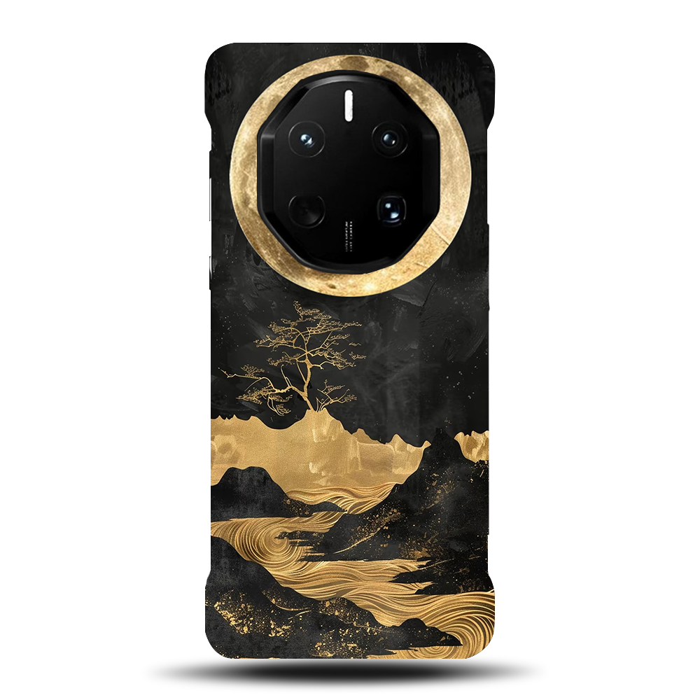 金箔山水适用华为Mate70RS手机壳半包硬无边框60RS非凡大师防摔轻薄散热彩绘50PRO