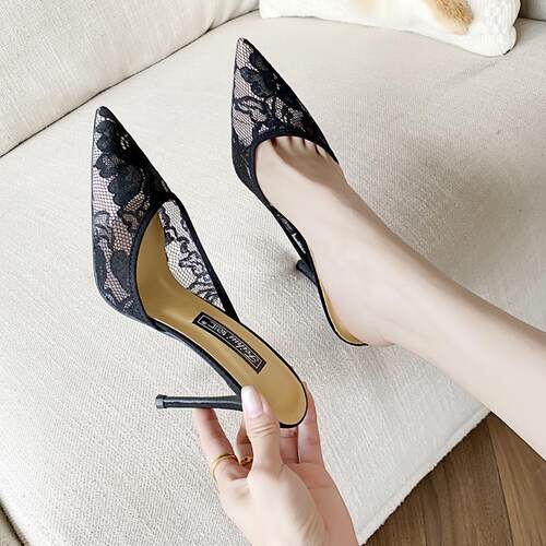 镂空外穿纯色性感蕾丝胶粘鞋包头