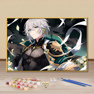 原神数字油画diy填色画艾尔海森手工定制丙烯画休闲减压房间挂画