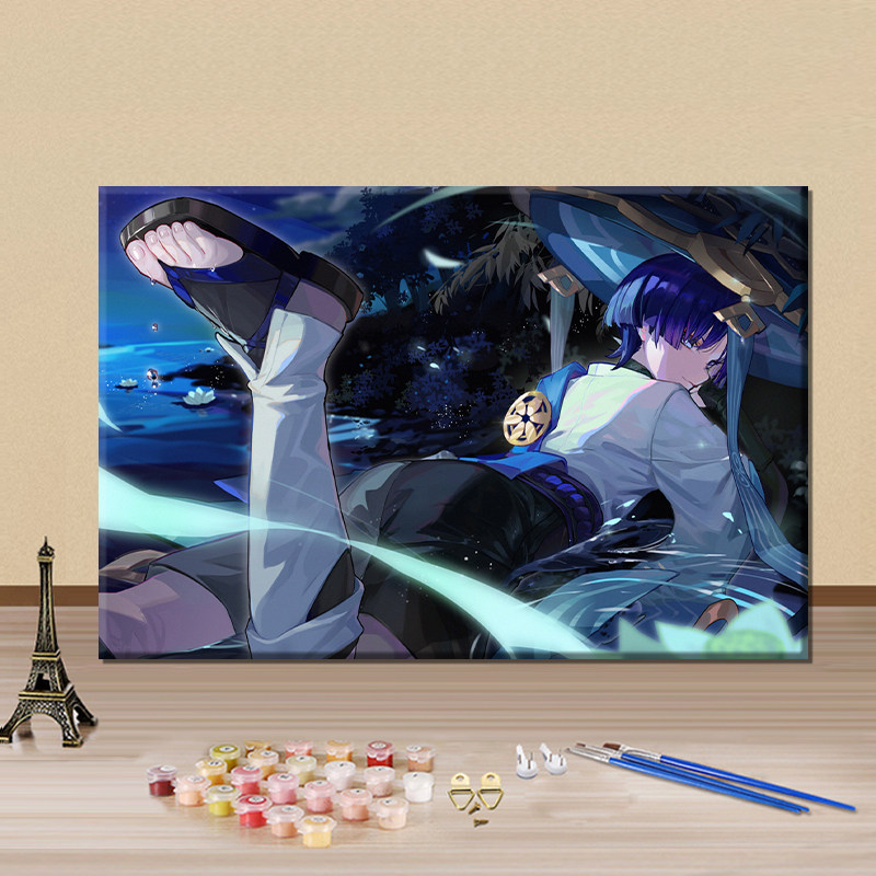 原神数字油画diy流浪者伞兵人物角色手绘填色休闲涂鸦丙烯装饰画