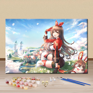 原神数字油画diy填色画安柏手工定制油彩画简单涂色客厅装饰挂画