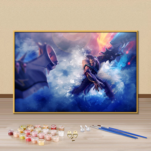 英雄联盟荣耀行刑官德莱文数字油画diy填色画手工定制手绘丙烯画