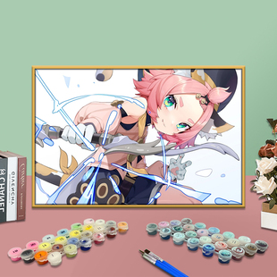 原神数字油画diy填色画迪奥娜丙烯画手工定制油彩画房间客厅挂画