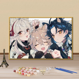 原神数字油画diy填色画旅行者空手绘涂色油彩画手工定制房间挂画