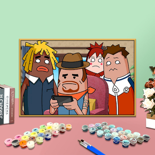 香肠派对数字油画diy填色画手工定制油彩画儿童简单涂色房间挂画