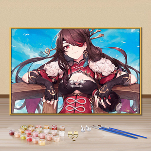 原神数字油画diy填色画北斗手工定制丙烯画简约涂鸦房间装饰挂画