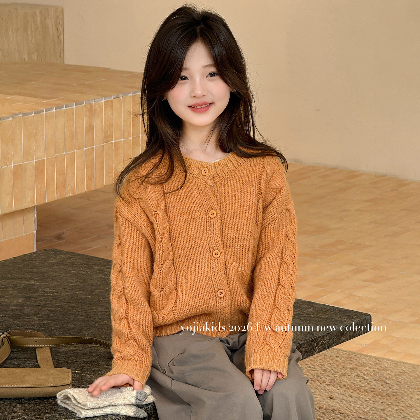 YOJIA女童毛衣冬款2026新款韩版时髦女孩针织衫加厚开衫儿童冬装