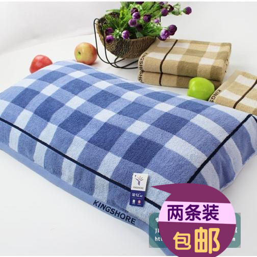 一对包邮金号毛巾正品加厚纯棉情侣男士格子提缎全棉枕巾G2051