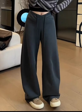 窄版阔腿裤显瘦休闲裤子女秋季新款胖mm大码弯刀香蕉裤高腰小个子