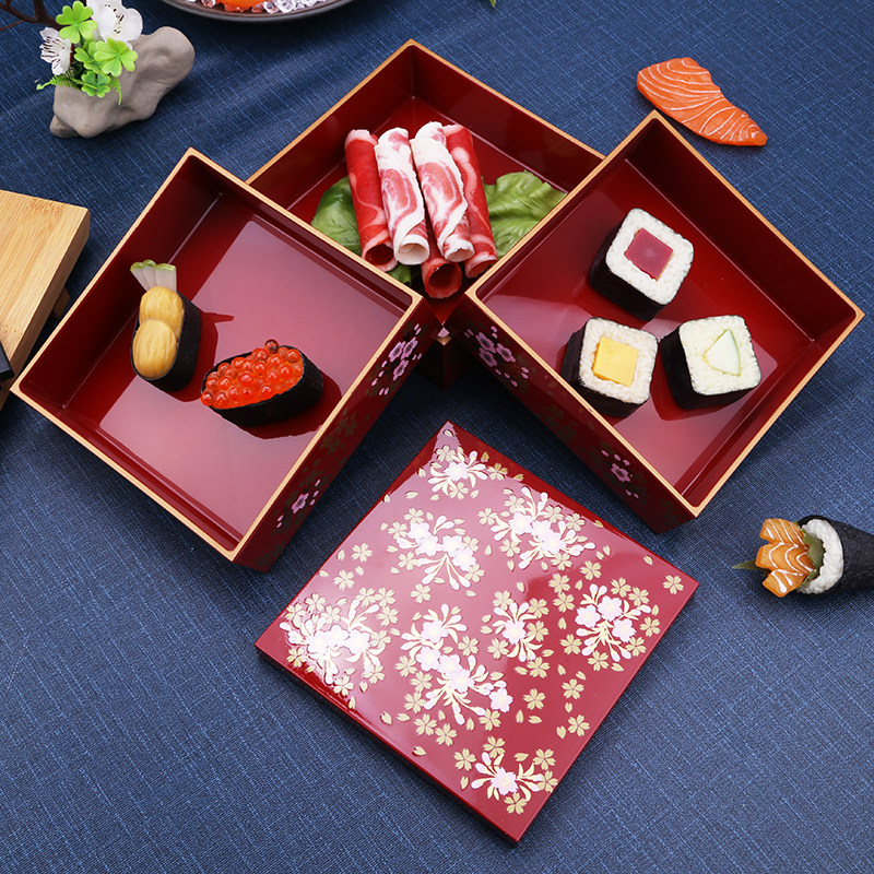 日式三层樱花烫金鳗鱼饭盒寿司礼盒子粮果喜庆料理店盛器点心食器