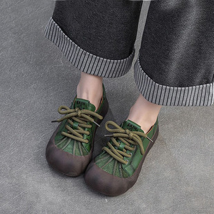 贝壳头系带厚底复古休闲鞋 小婉高品质头层牛皮单鞋 个性 新款 女春季