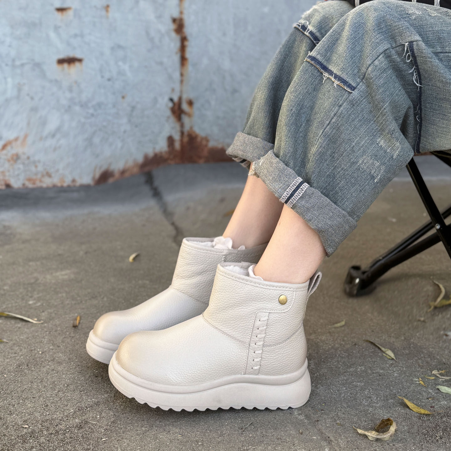 高端头层牛皮雪地靴女2025冬季新款加厚保暖防滑厚底休闲时尚棉靴,女鞋,时尚雪地靴,淘宝优惠券,粉丝福利购,淘宝优惠卷