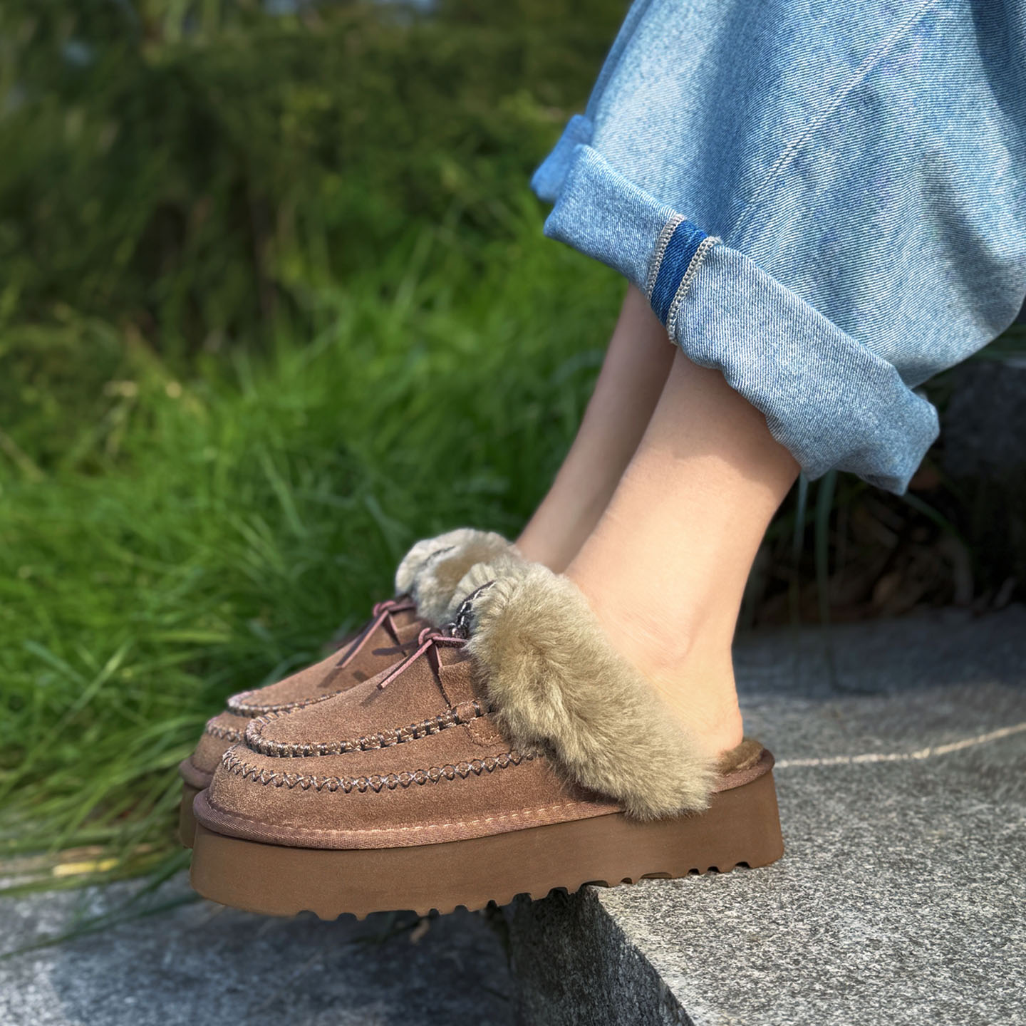 原创设计时尚休闲厚底毛毛拖鞋