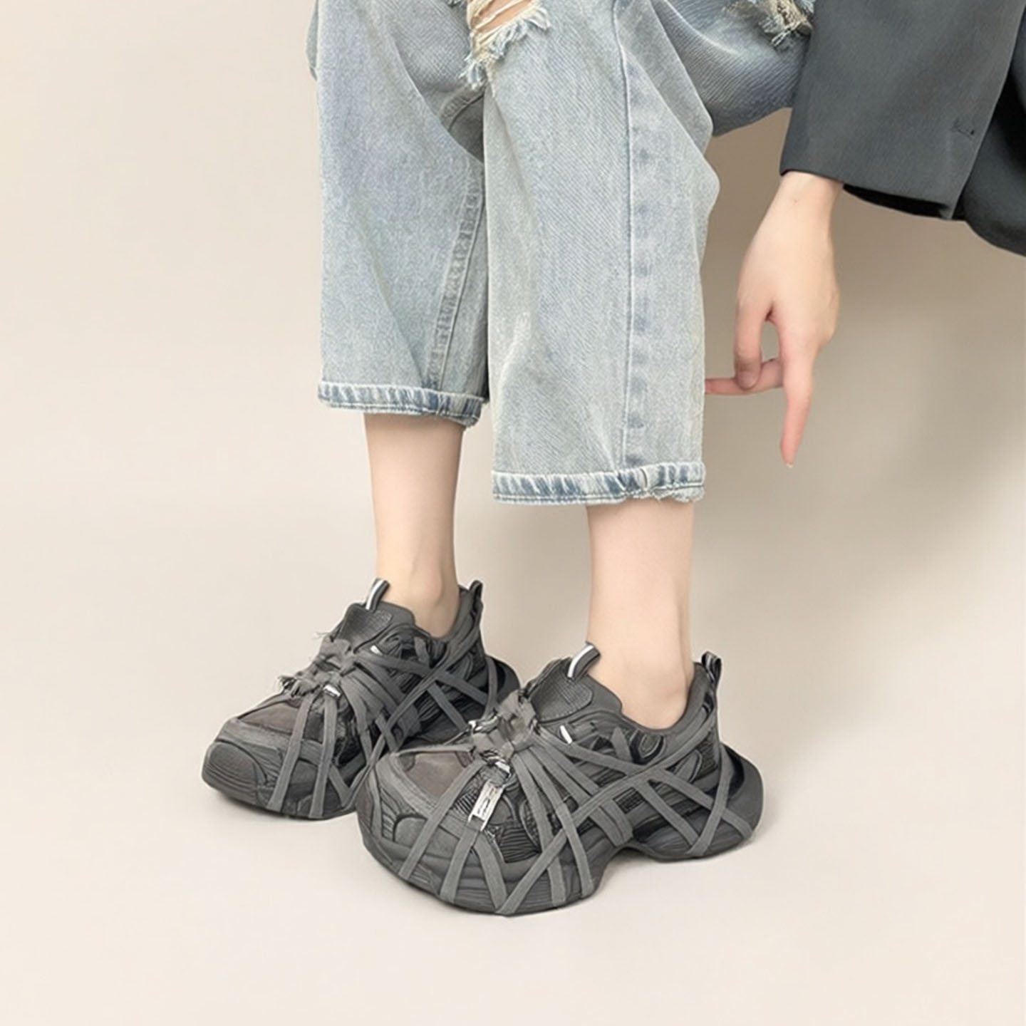 原创真皮时尚潮酷加绒厚底老爹鞋