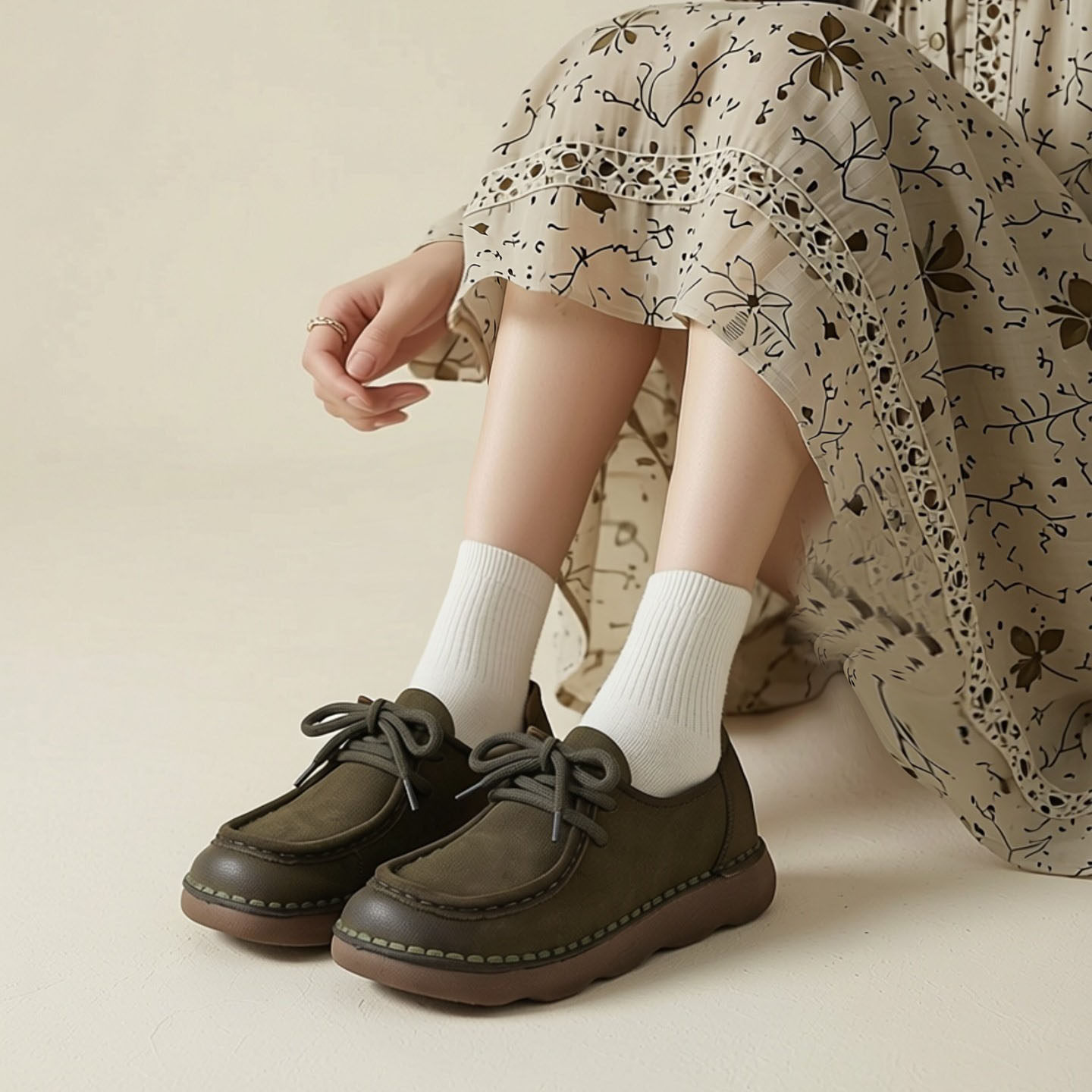 原创手工头层牛皮单鞋女2026春季新款系带休闲复古舒适低跟平底鞋,女鞋,深口单鞋,淘宝优惠券,粉丝福利购,淘宝优惠卷