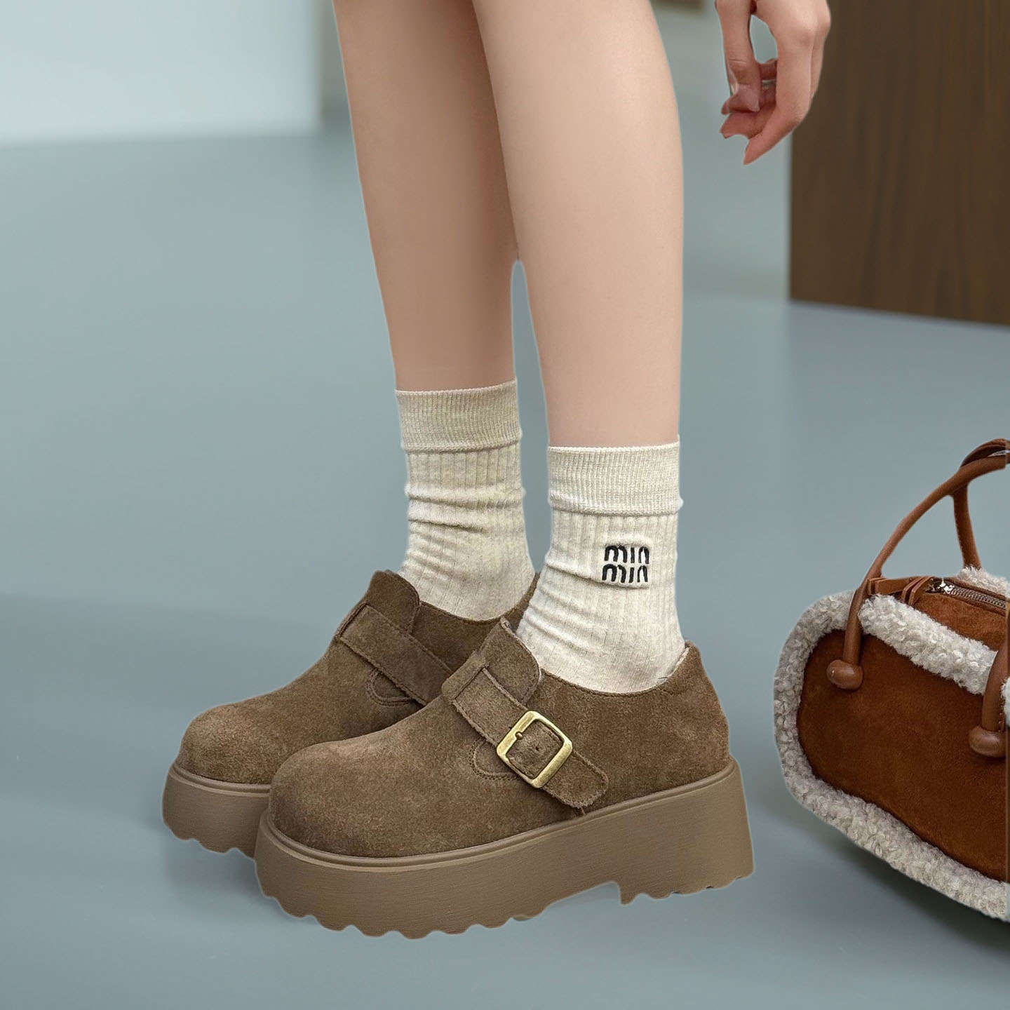 原创品质真皮增高厚底勃肯棉鞋