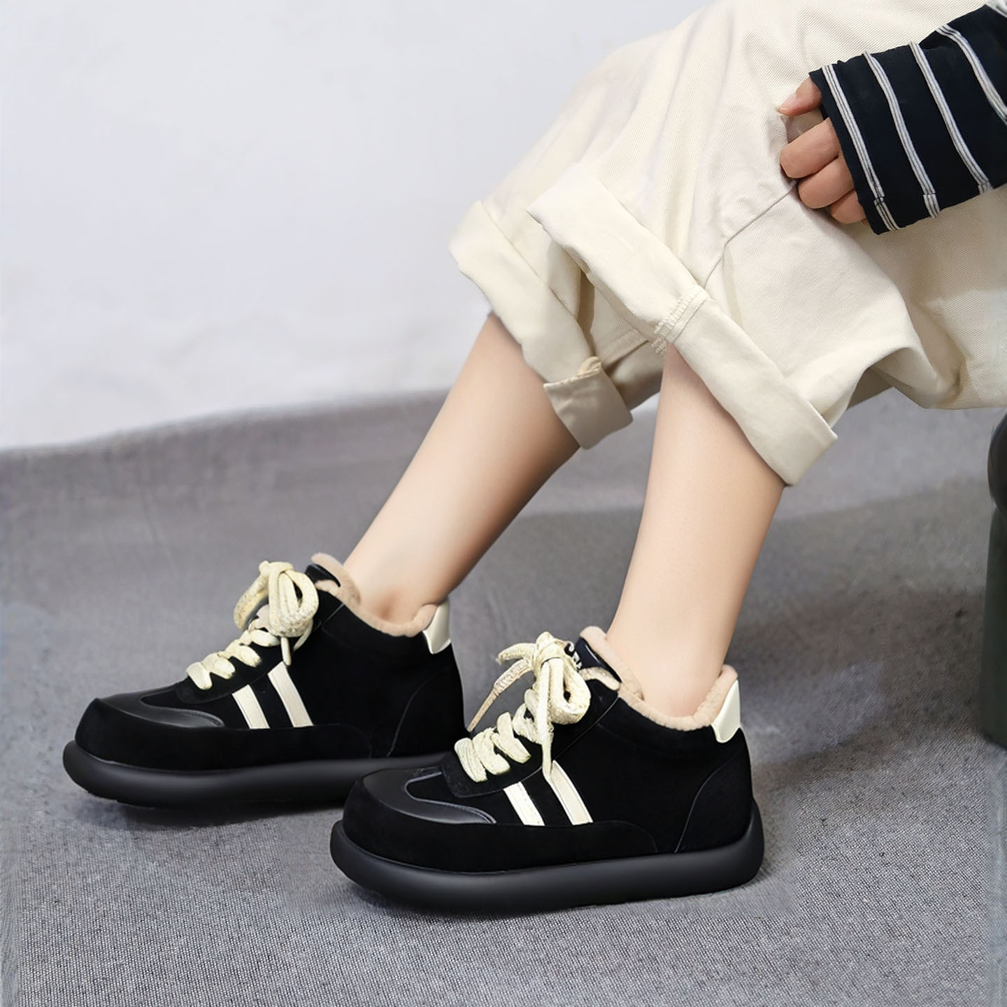 原创手工头层牛皮加绒保暖高帮鞋