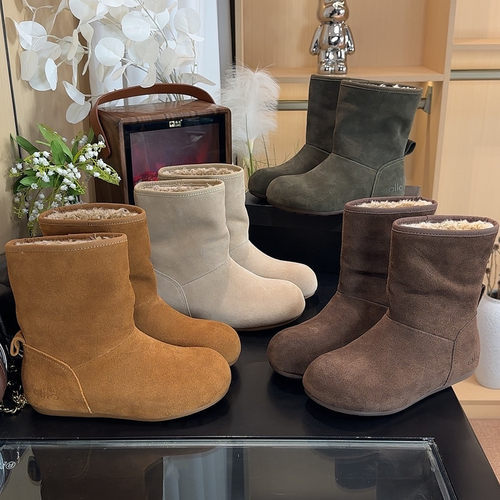 软牛皮勃肯短靴加绒加厚雪地靴女