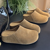 小土豆懒人勃肯包头拖鞋 内增高勃肯鞋 半拖真皮厚底2026新款 女外穿