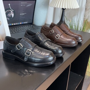 布洛克女鞋英伦风雕花乐福鞋女款正流行黑色小皮鞋2026新款单鞋女