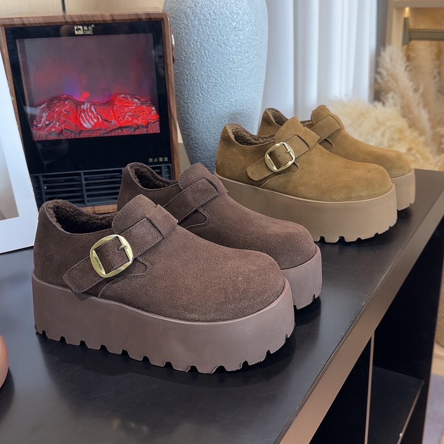 小个子厚底勃肯鞋加绒保暖松糕鞋