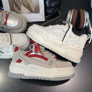 6cm厚底真皮小白鞋女款2026新款复古擦色运动休闲女鞋子增高板鞋