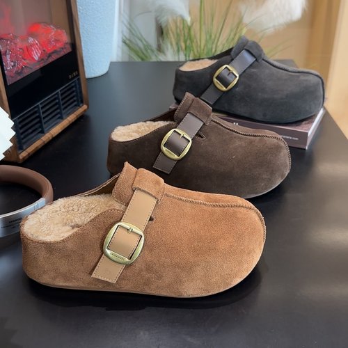 内增高真皮羊毛加绒勃肯鞋拖鞋女