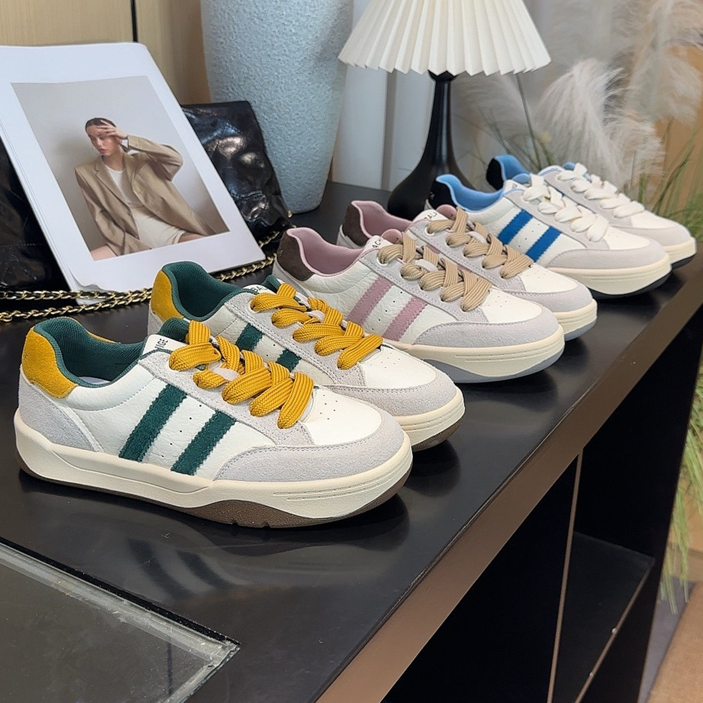 拼色复古板鞋女鞋2026春季新款厚底轻便舒适百搭休闲运动慢跑鞋子,女鞋,休闲板鞋,淘宝优惠券,粉丝福利购,淘宝优惠卷