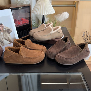 老钱风加绒棉鞋 女懒人一脚蹬软底舒适百搭豆豆鞋 女 毛毛勃肯鞋 冬季