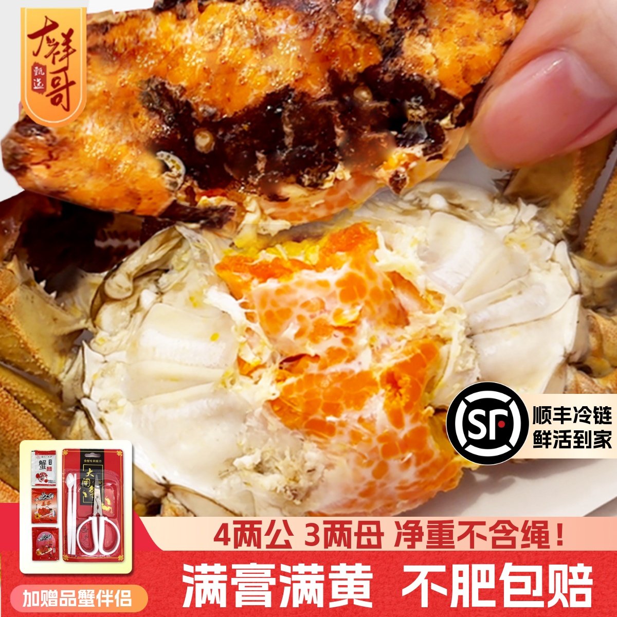 大祥哥甄选大闸蟹4两公3两母鲜活螃蟹现货苏州大闸蟹礼盒装