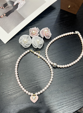 Siaon天然淡水大米粒方牌珍珠项链爱心八芒星锆石法式小众轻奢女