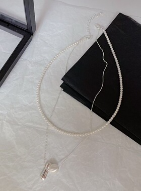 日韩新款简约百搭双层叠戴珍珠项链冷淡风通勤气质百搭锁骨链颈链