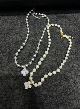 四叶草带钻珍珠项链女轻奢设计感小众新款潮网红爆款小香风锁骨链