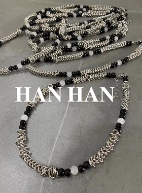 欧美时尚新款黑色拼接项链中性洋气大牌锁骨链高级感轻奢小众配饰