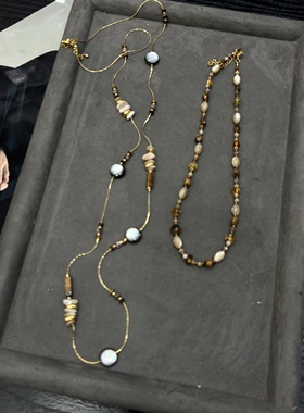 2025新款复古不规则天然石贝壳串珠项链轻奢高级感个性百搭锁骨链