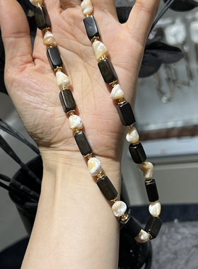 2026新款老钱风天然贝壳原木竹节串珠项链小众个性洋气复古锁骨链