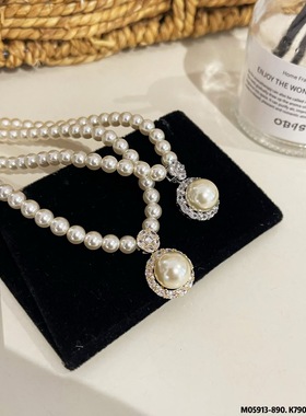 法式复古气质时髦超闪珍珠项链名媛个性高级轻奢锁骨链时礼服颈链