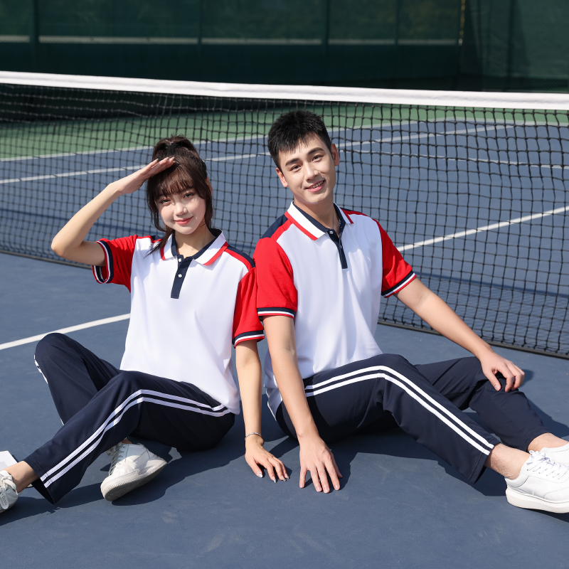 新款初高中生运动休闲风夏季班服短袖中学生校服男女T恤长裤套装