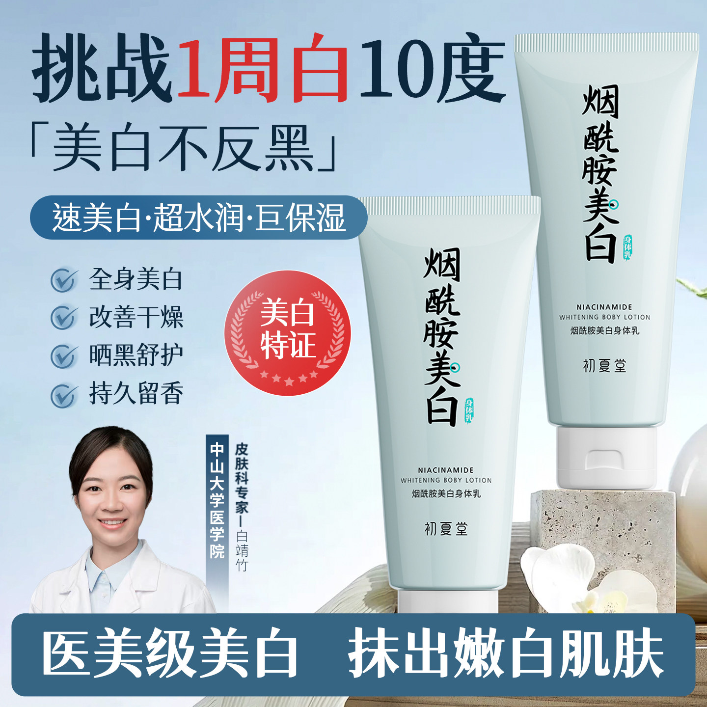 初夏堂烟酰胺美白身体乳补水保湿滋润全身提亮持久留香护肤乳男女