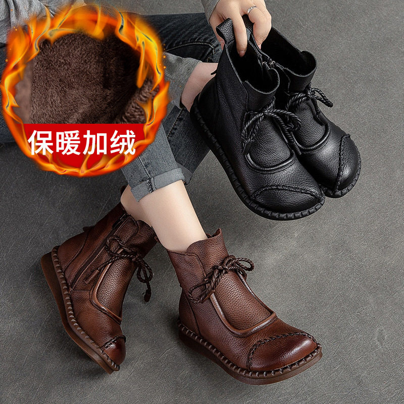 冬季新款平底高帮棉靴纯色复古马丁靴罗马风女士皮靴短靴,女鞋,棉鞋,淘宝优惠券,粉丝福利购,淘宝优惠卷