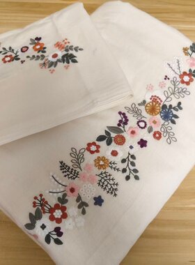 【花漾】瑕 特价 汉麻白色绣花四件套 双雨露汉麻 标准款  加大款