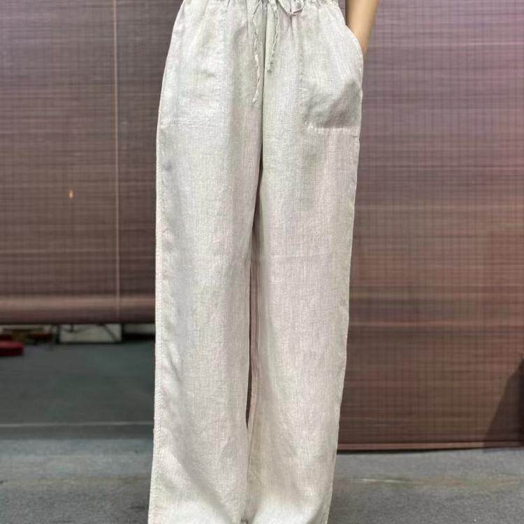 【汉麻裤】百分百汉麻女士长裤子阔腿裤   酵素洗加厚柔软 直筒裤