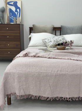 亚麻毯【欢喜四季】比利时亚麻盖毯 纯色流苏边 220×240cm