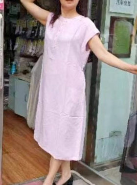 汉麻连衣裙  嫩粉色 长款裙  女士裙子