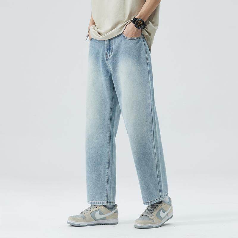 Blaze/九分牛仔裤男高街阔腿直筒潮牌宽松裤子