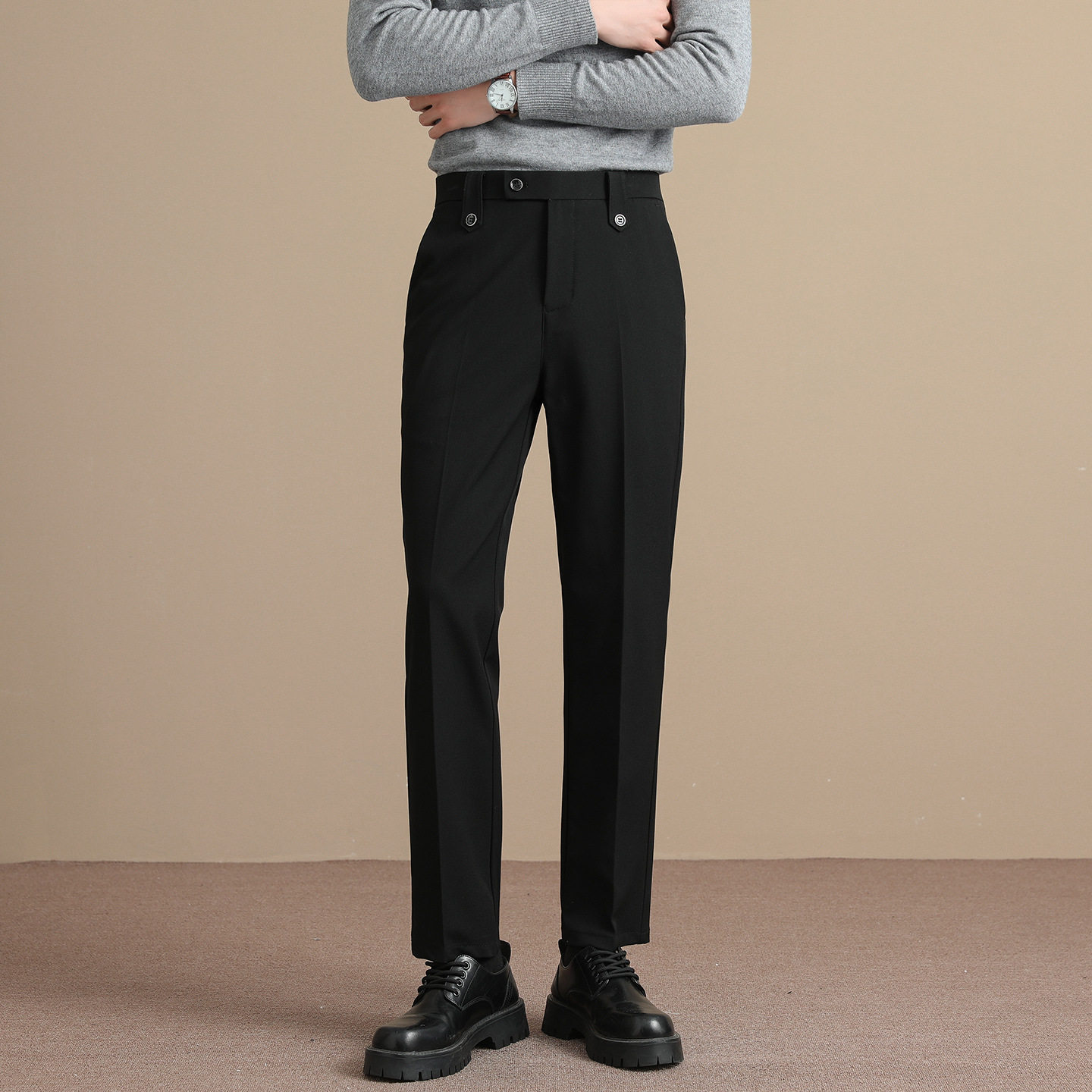 男士休闲九分西裤直筒垂感修身商务西装裤