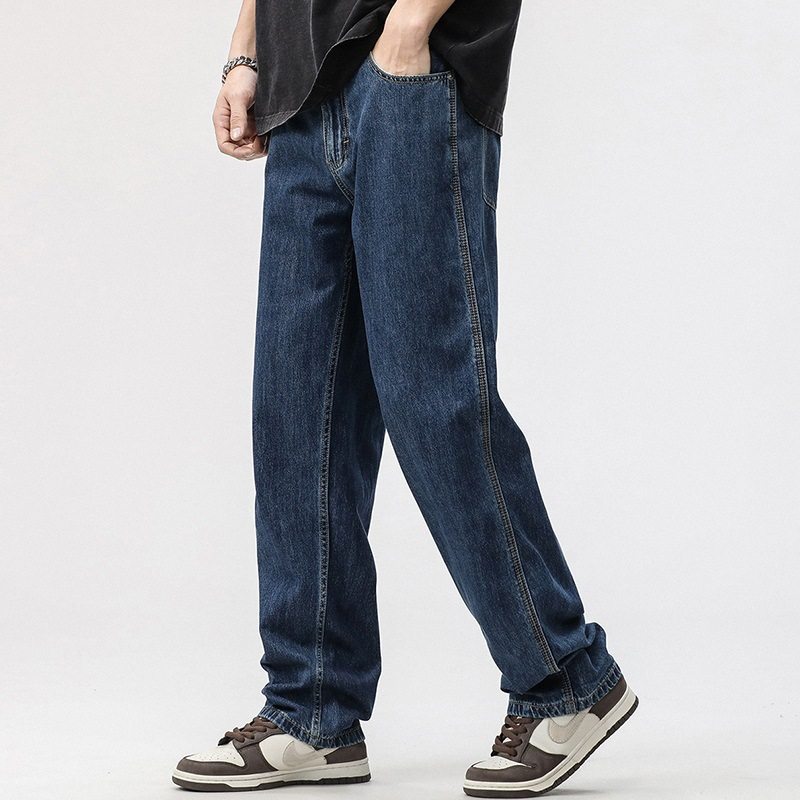 美式直筒牛仔裤男夏薄款复古阔腿高街风宽松长裤