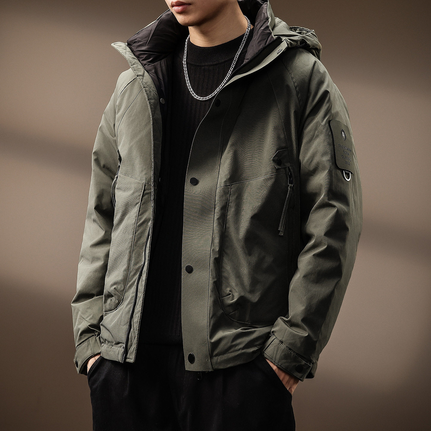 美式复古保暖连帽羽绒服男2026冬季新款潮牌防风工装上衣外套