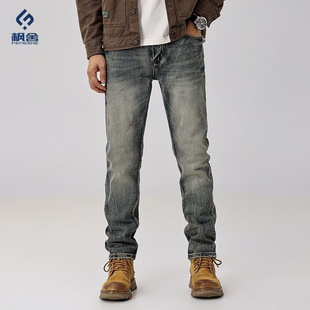男装 /秋季新款刮烂破洞牛仔裤男小脚修身微锥痞帅补丁乞丐裤