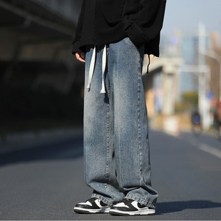 美式复古微喇牛仔裤男春秋款潮牌痞帅高街染色高级感显瘦直筒裤子